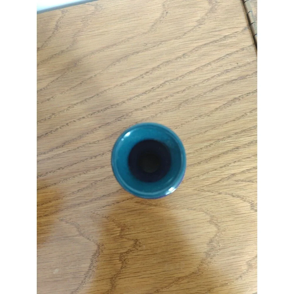 Lufkin Pottery Seagrove NC SLS Ceramic Candle Holder Purple/Teal